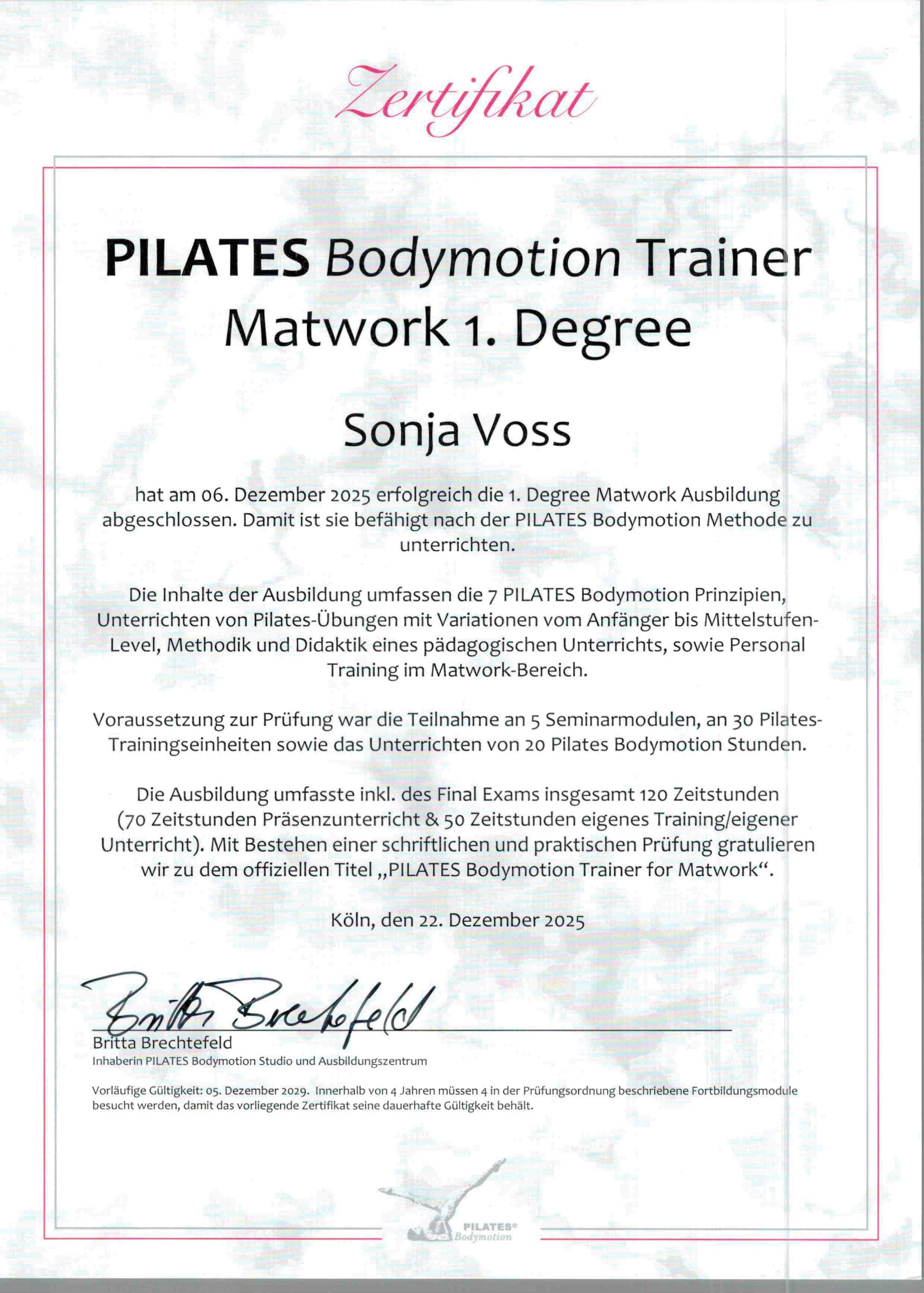 PILATES Bodymotion Trainer Matwork 1. Degree – Sonja Voß